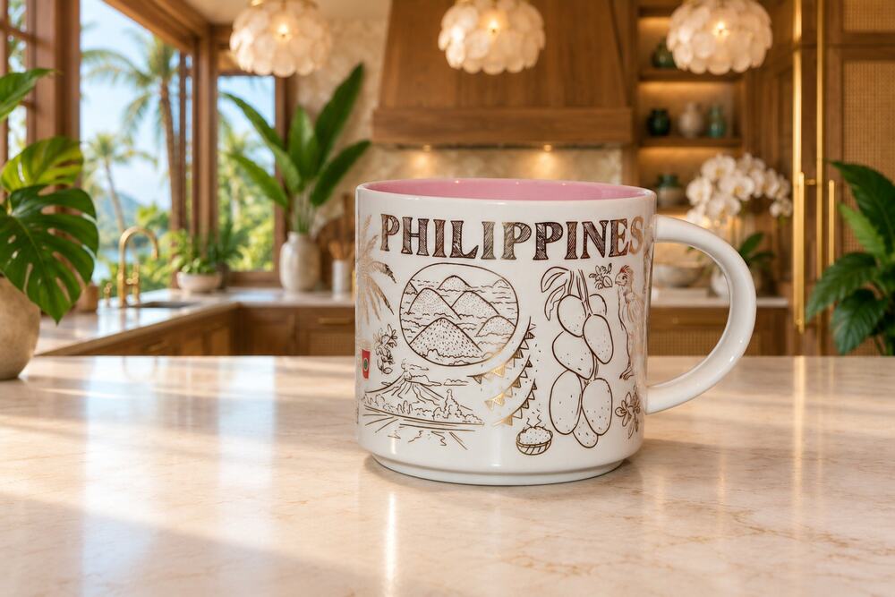 Starbucks Philippines Been There Series Mug Pink Interior Gold Accents 14 oz